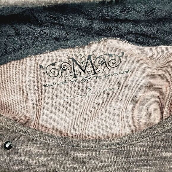 M+ Maurices SMALL Grey Black Lace LS BLOUSE TOP - Picture 4 of 4